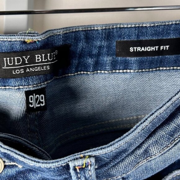 Judy Blue Straight Fit Size 9/29 Jean Distressed Blue Denim Rainbow - Picture 4 of 5